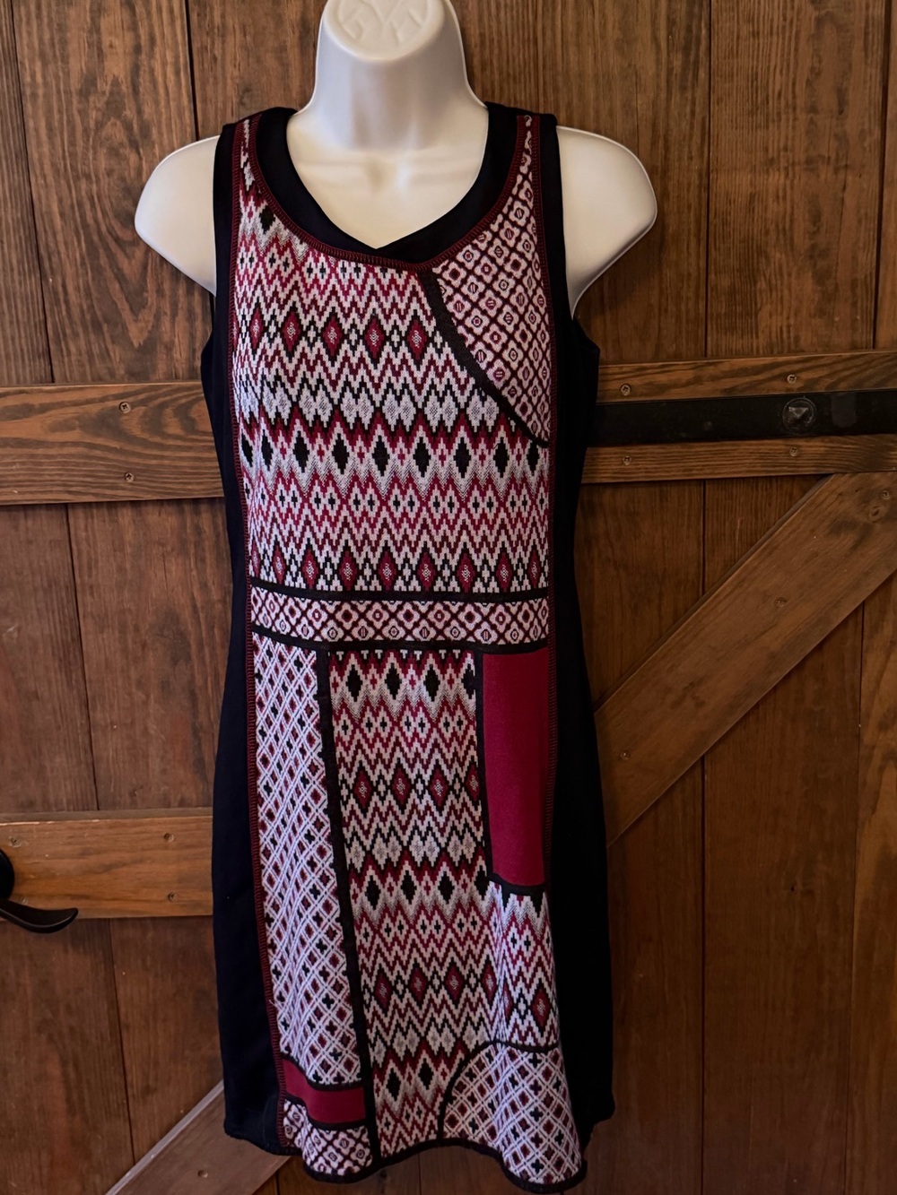 Desigual Sleeveless Knit Dress in Burgundy, Black and White